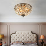 Antique Bronze Roman Style Crystal Bowl Flush Mount Ceiling Light for Elegant Home Decor