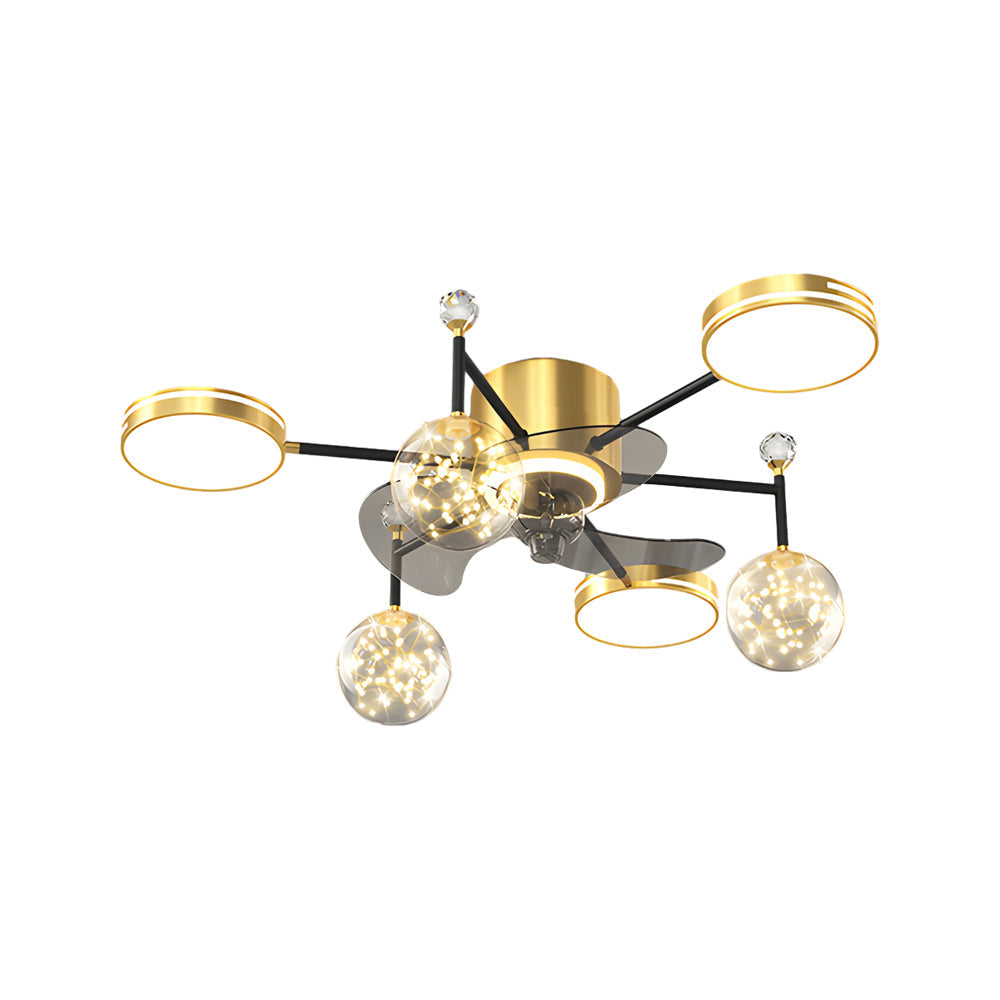 Modern Star Ball LED Ceiling Fan with Three Step Dimming Flush Mount Light Fixture