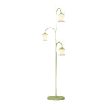 French Style Green Tulip Arc Floor Lamp with Three Dimmable Flower Glass Shades for Living Room