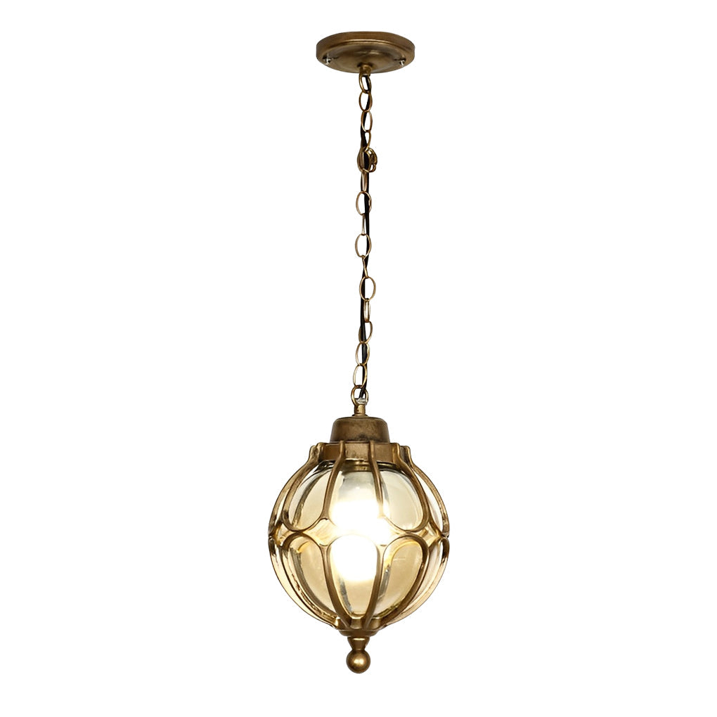 Retro Glass Globe Outdoor Pendant Light Waterproof Aluminum Exterior Chandelier for Porch and Garden