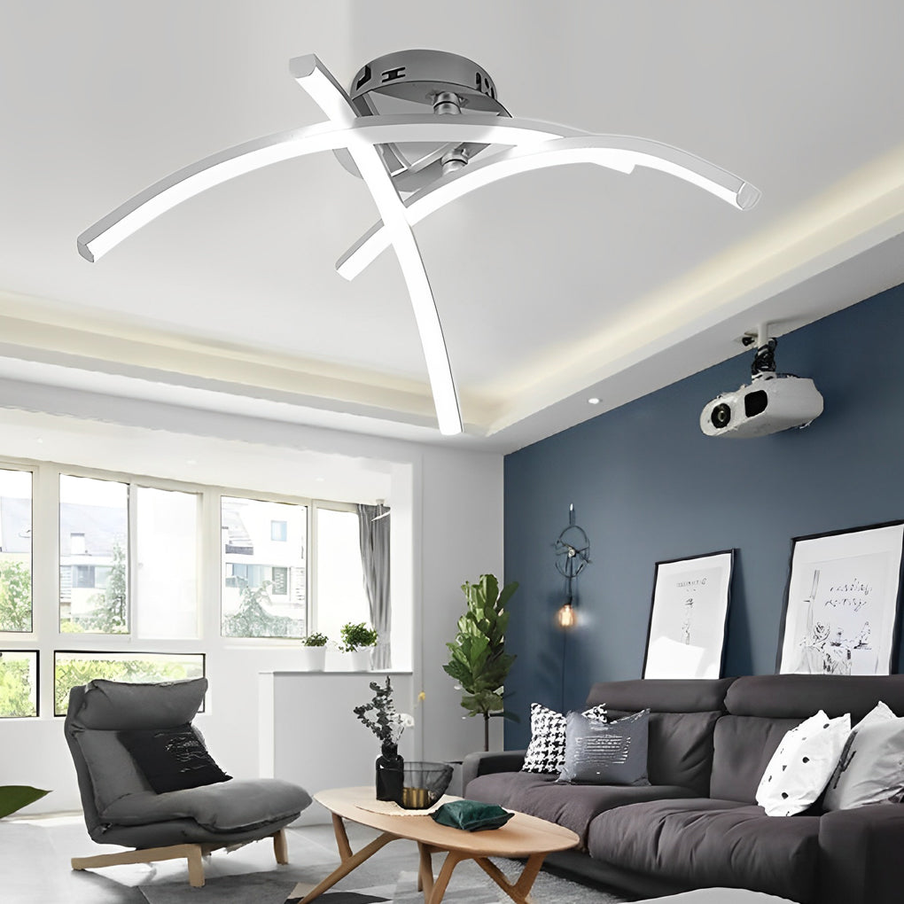 Modern Geometric 3 Line LED Ceiling Light White Flush Mount Chandelier for Bedroom and Living Room