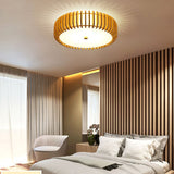 Modern Round Wooden LED Ceiling Light for Bedroom with 3 Step Color Dimming