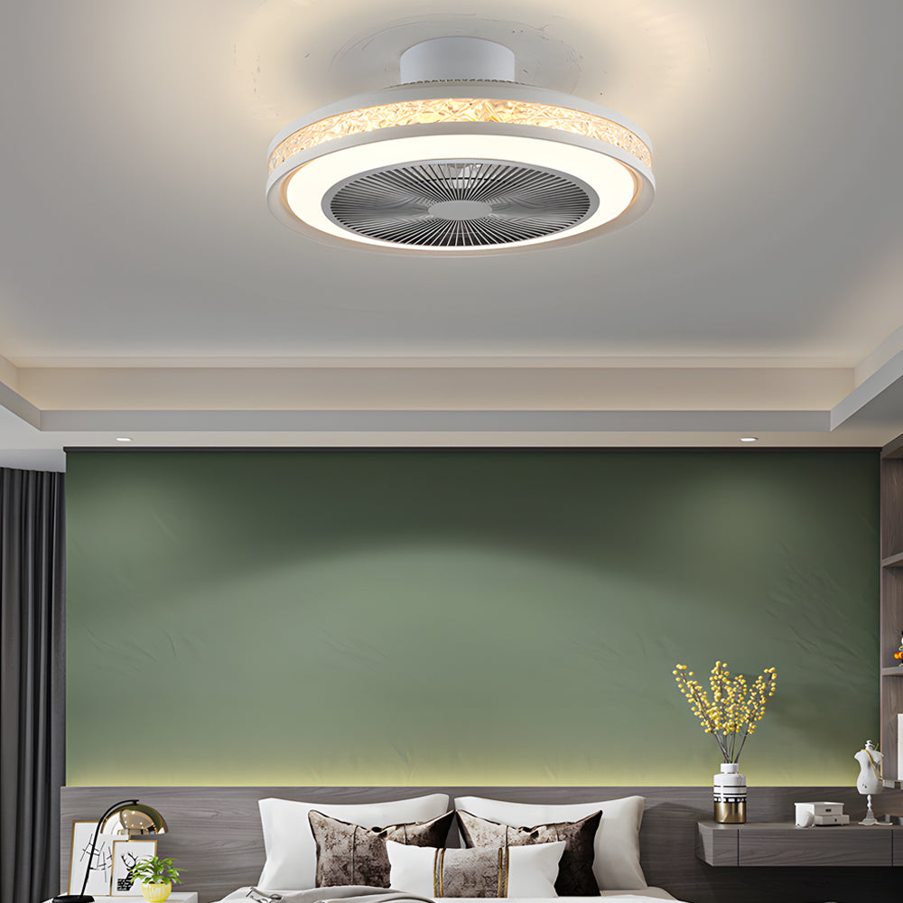 Modern Flush Mount Bladeless Ceiling Fan with Dimmable LED Light and Remote Control