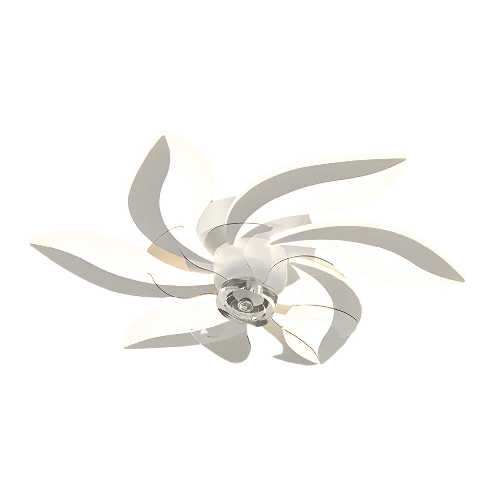 Modern Flower Petal Flush Mount Ceiling Fan with 3 Color Dimming LED Light