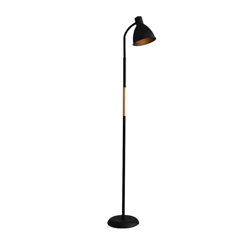 59 Inch Nordic Arc LED Floor Lamp with Wood Accents for Bedroom and Office Task Lighting