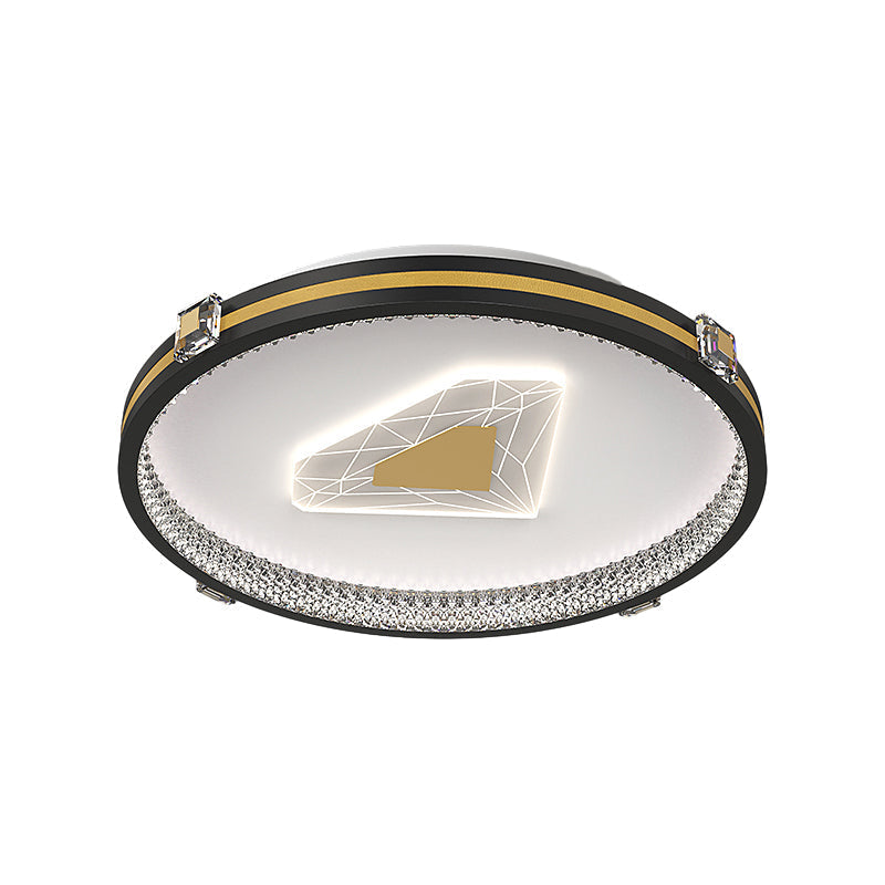 Geometric Circular LED Flush Mount Ceiling Light with Crystal Accents and 3 Step Dimming