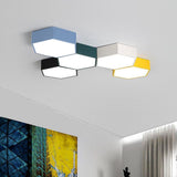 Modern Geometric LED Ceiling Light Fixture with Wireless Control Flush Mount Acrylic Lamp