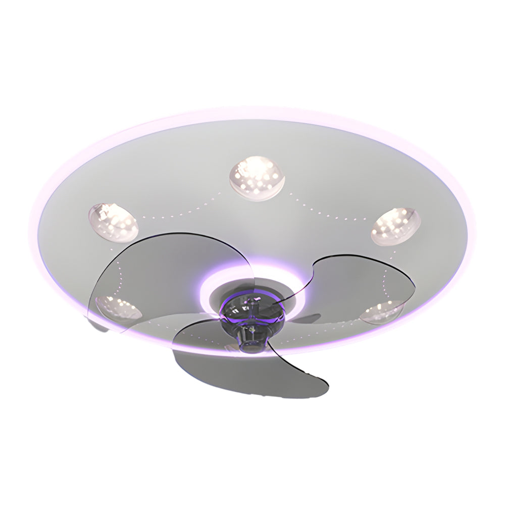 Low Profile Flush Mount Ceiling Fan with Round Acrylic Light and 3 Color Dimming