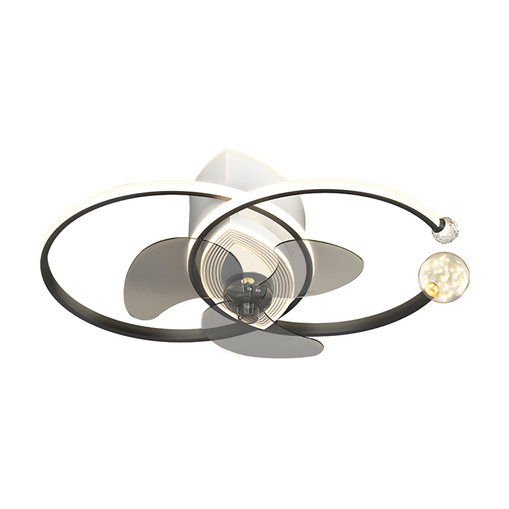 Modern 2 Ring LED Ceiling Fan with 3 Color Dimming for Bedroom Living Room Black and Gold