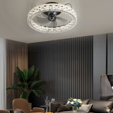 Modern 23.6 Inch Crystal Flush Mount Ceiling Fan with Dimmable LED and Remote Control Black Finish