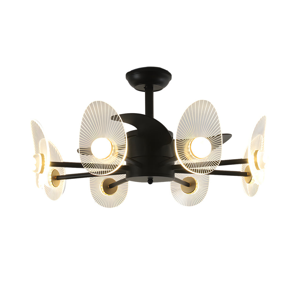 31 Inch Modern Black Round Flush Mount Ceiling Fan with LED Light and Remote Control for Living Room