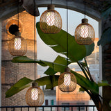 Rustic Modern Outdoor Rattan Pendant Light 10W LED Waterproof Ceiling Hanging Lantern for Garden and Porch