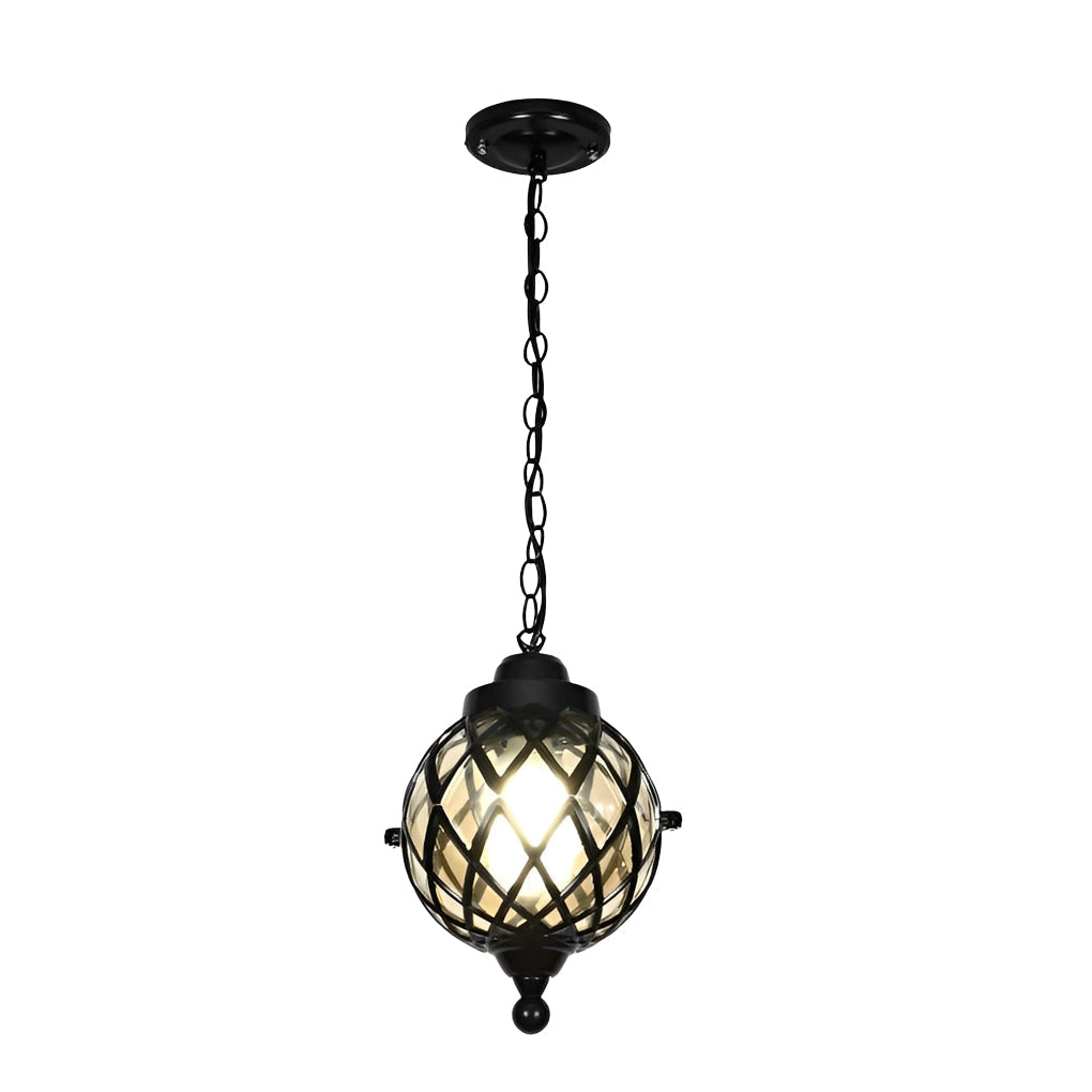 Modern Tea Glass Globe Outdoor Pendant Light Waterproof Aluminum Hanging Lantern Chandelier