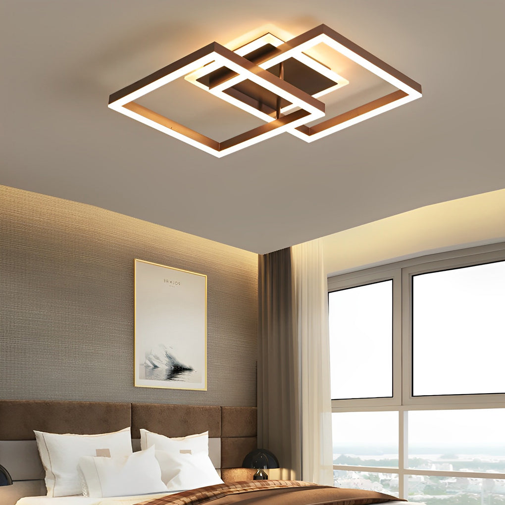 Geometric Brown LED Square Ceiling Light Semi Flush Mount Modern Aluminum Fixture