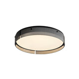 Modern Dimmable Round Ribbed Glass LED Flush Mount Ceiling Light in Gold or Black