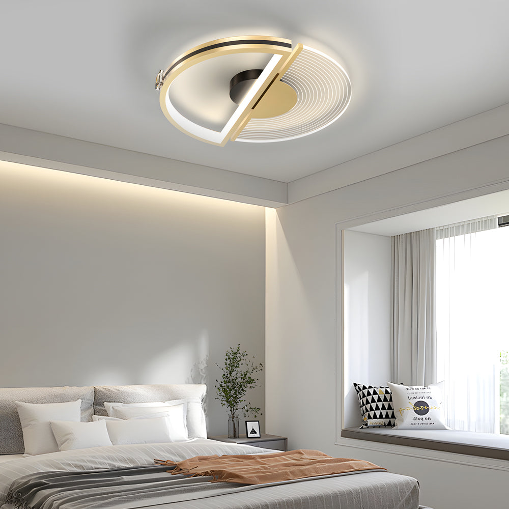 Modern Gold Round LED Ceiling Light with Three Step Dimming for Bedroom and Study