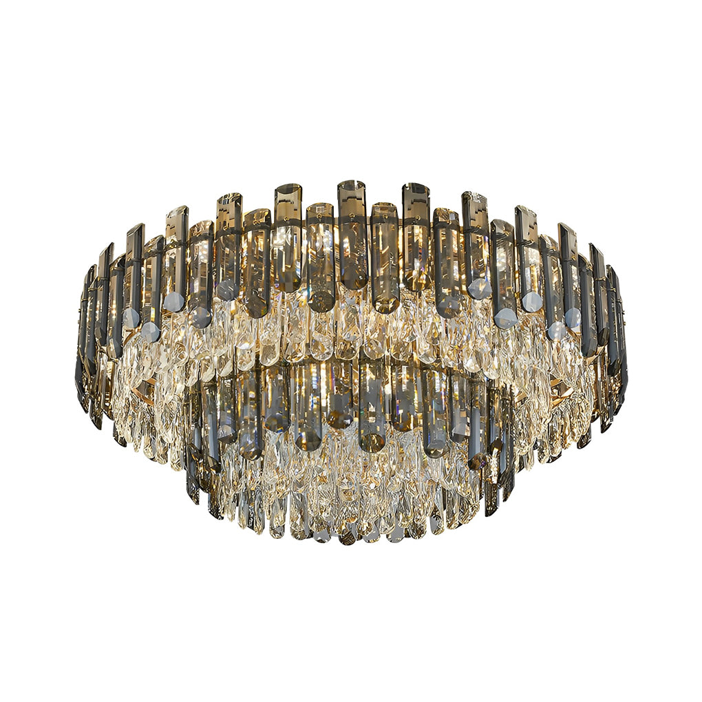 Luxury Modern Crystal Flush Mount Ceiling Light Round Metal Three Color Temperature Fixture