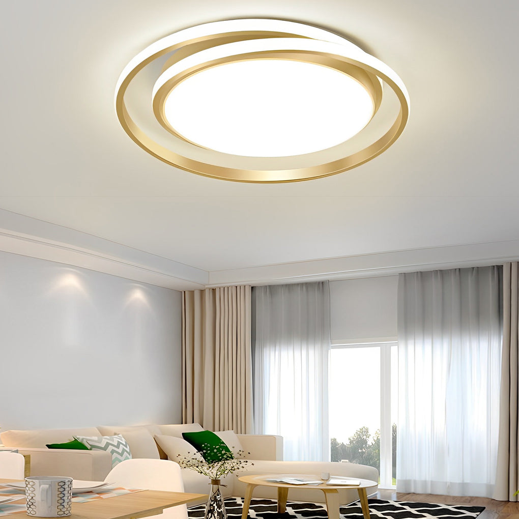 Modern Gold Circular LED Flush Mount Ceiling Lamp Dimmable with Remote Control for Living Room