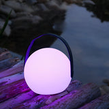 Rechargeable LED Sphere Table Lamp with RGB Color Changing and PU Leather Handle for Bedside