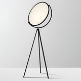 Modern Black Tripod Floor Lamp with Rotating LED Disc and Acrylic Diffuser for Bedroom and Living Room