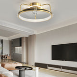 Modern Gold Flush Mount Ceiling Fan with Silent LED Light and 3 Color Dimming Function