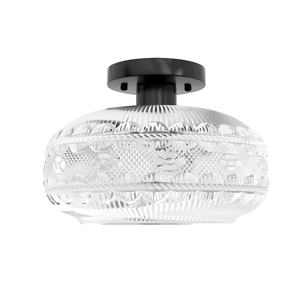 Modern American Style Acrylic Lantern Ceiling Light with Matte Metal Frame and Intricate Pattern Shade