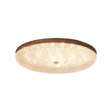 Retro Walnut Finish Round LED Flush Mount Ceiling Light Dimmable with Remote Control