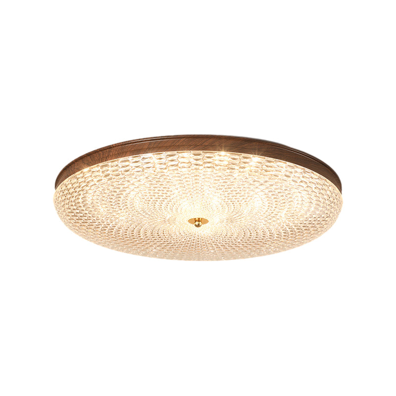 Retro Walnut Finish Round LED Flush Mount Ceiling Light Dimmable with Remote Control