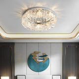 Luxury Modern Round Crystal Drum Flush Mount Ceiling Light for Bedroom and Living Room