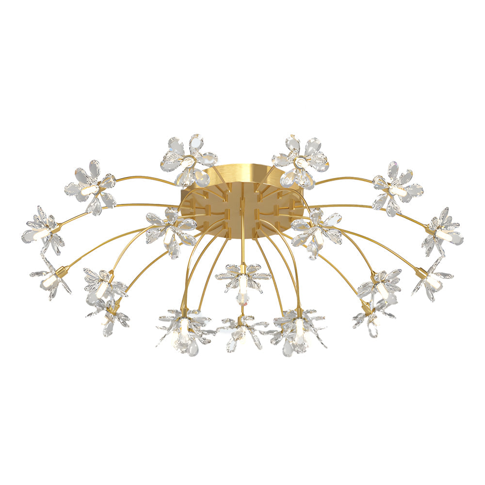Modern Gold Crystal Dandelion Ceiling Light Fixture with Three Step Dimming Flower Design