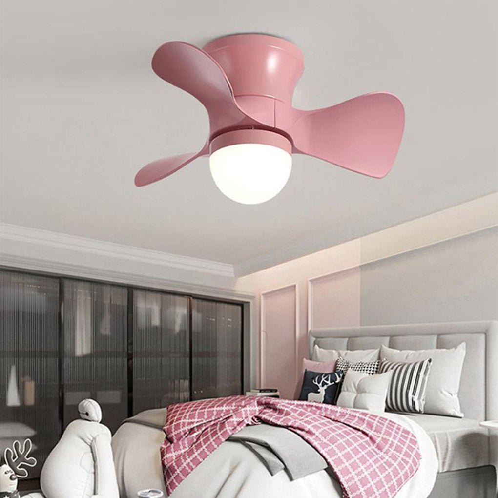 23 Inch Flush Mount Helicopter Ceiling Fan with LED Light and 6 Speeds for Kids Room
