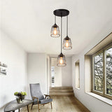 3 Light Adjustable Iron Cage Pendant Light Retro Industrial Chandelier for Kitchen Island