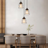3 Light Adjustable Iron Cage Pendant Light Retro Industrial Chandelier for Kitchen Island