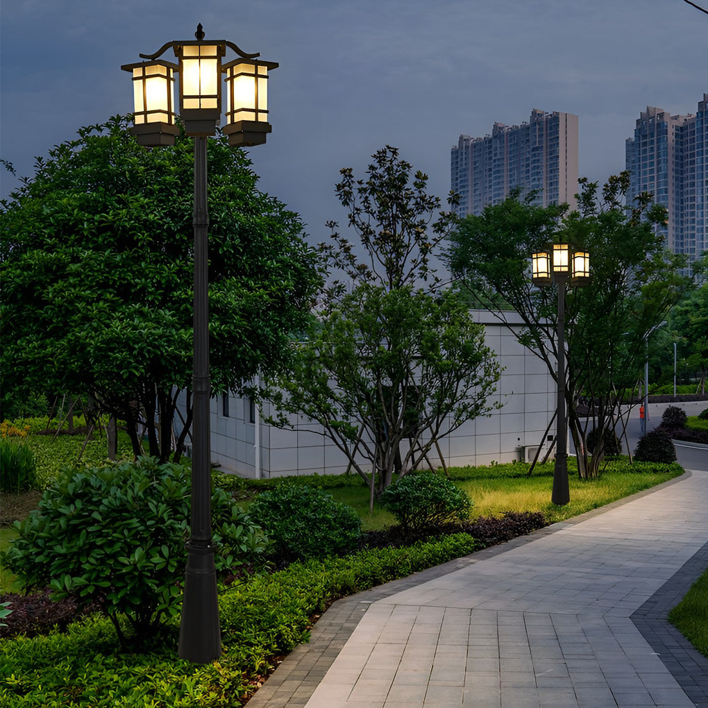 3 Light Modern Black Outdoor Post Light Waterproof Exterior Pole Lamp for Garden and Pathway