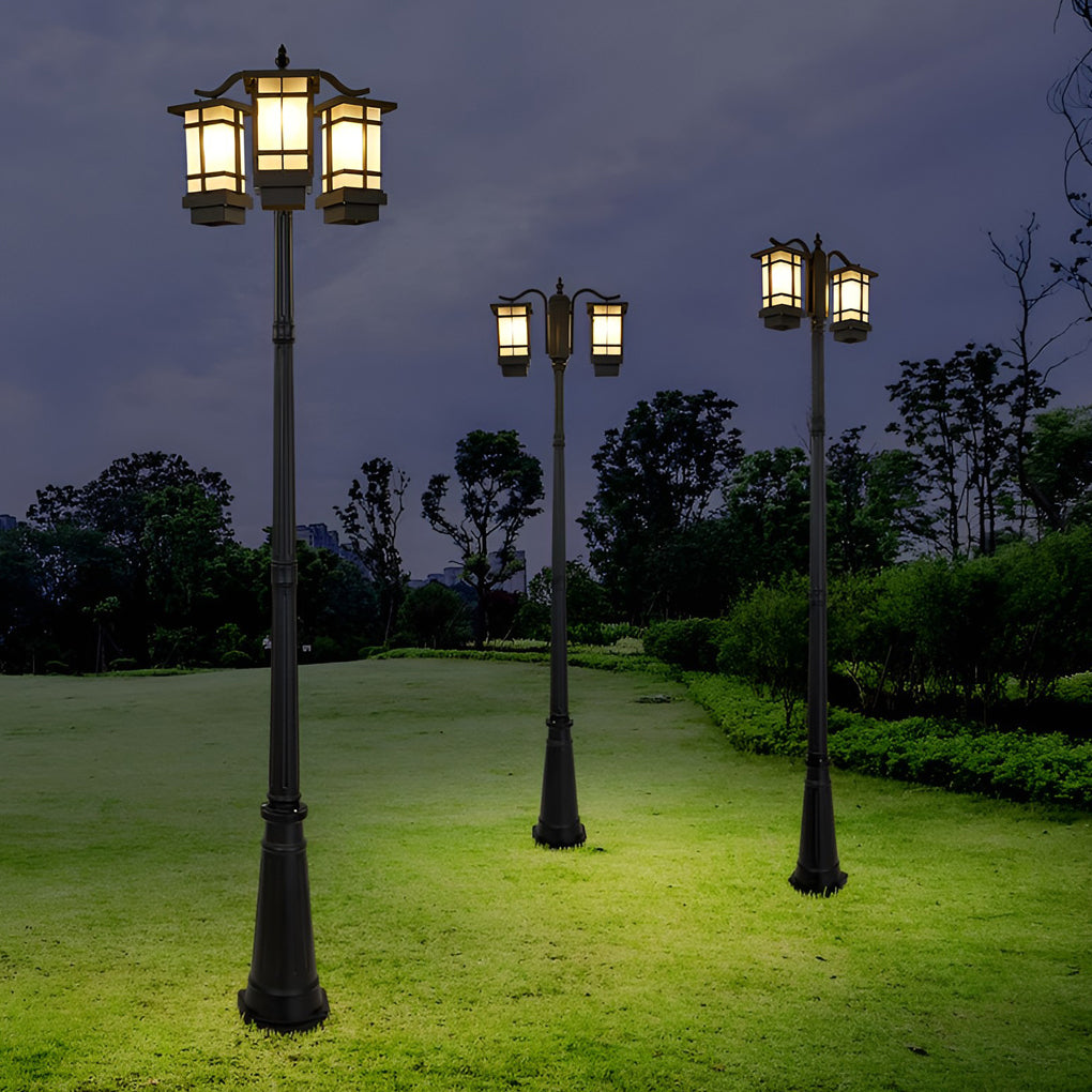 3 Light Modern Black Outdoor Post Light Waterproof Exterior Pole Lamp for Garden and Pathway