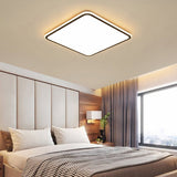 30 Inch Large Square LED Flush Mount Ceiling Light Dimmable Black Geometric Light Fixture