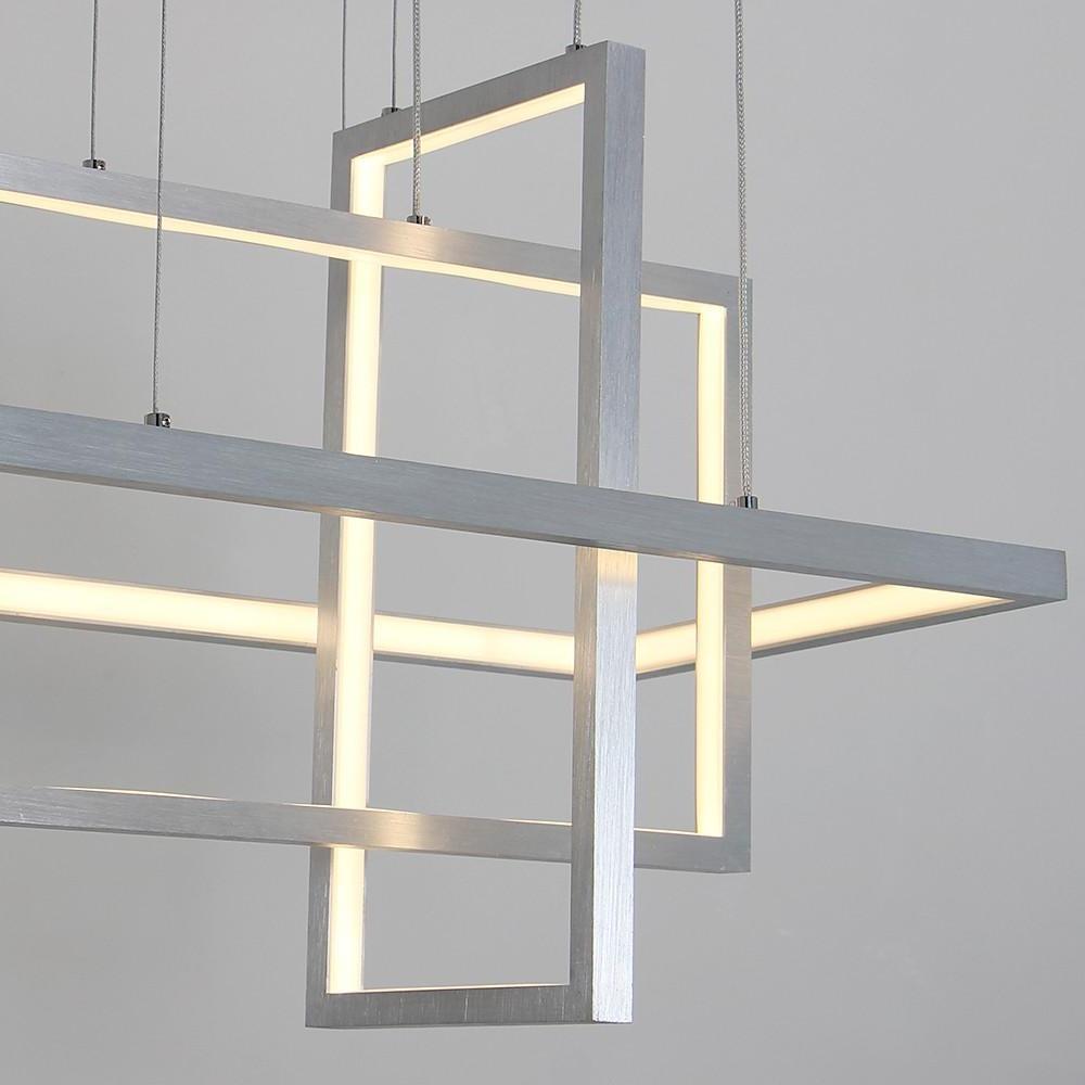 31.5 Inch Modern 3 Tier Square Rectangular LED Chandelier Aluminum Dimmable Kitchen Island Pendant Light