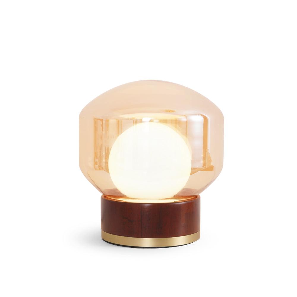 Rigel Contemporary Wood and Metal Table Lamp with Amber Glass Shade for Bedroom