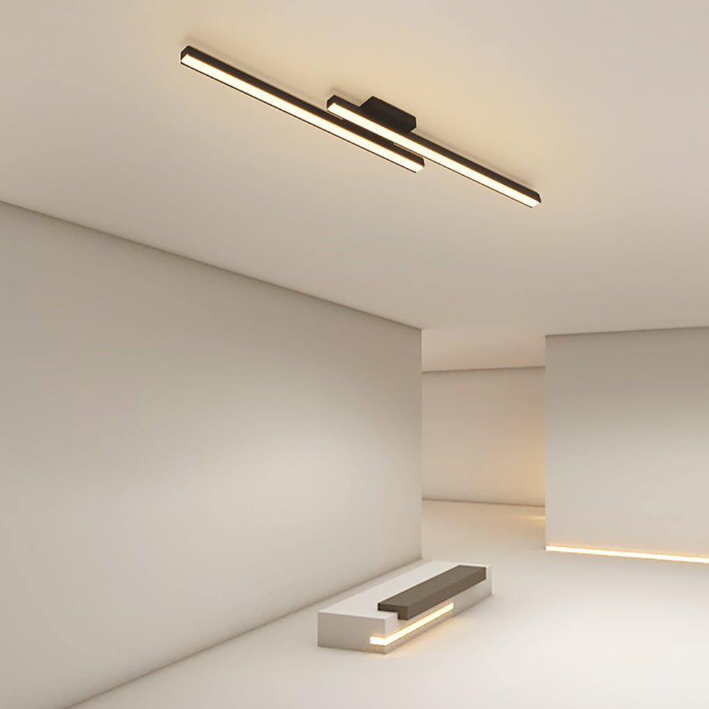 35 Inch Modern LED Rectangular Semi Flush Mount Kitchen Ceiling Light Black Finish