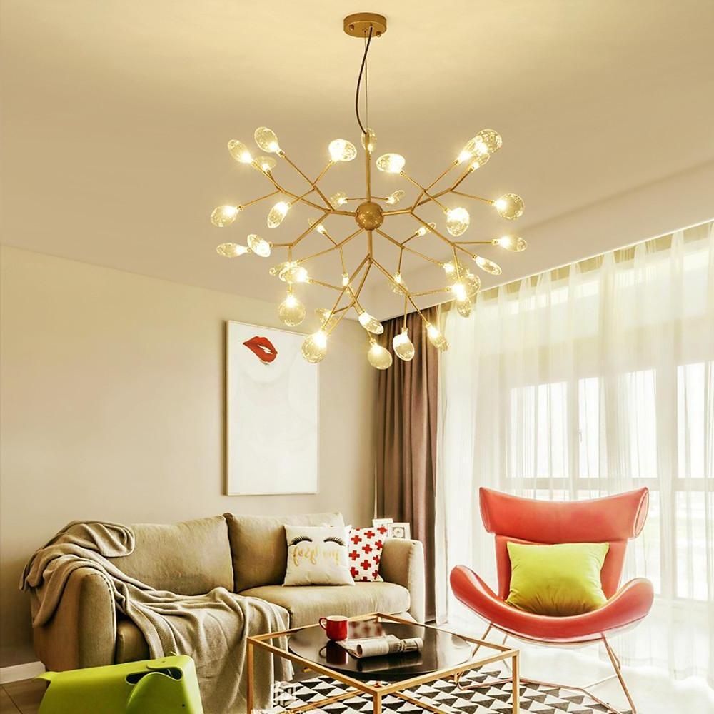 36 Light LED Sputnik Chandelier Modern Black and Gold Cluster Hanging Pendant Light Fixture