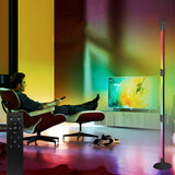 Modern RGB LED Rotating Floor Lamp with Integrated Spotlight and Remote Control for Ambient Lighting
