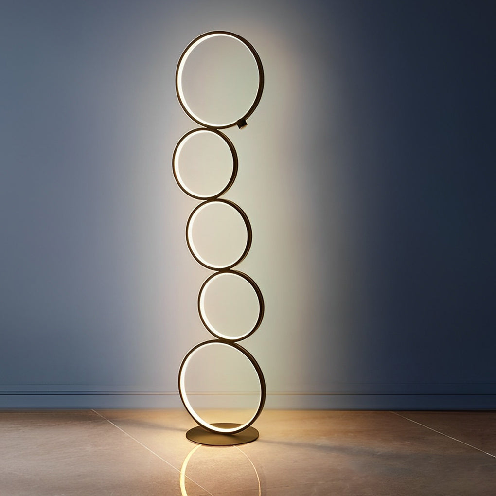 Contemporary 5 Ring LED Stacked Floor Standing Lamp with Dimmable Touch Control for Modern Interiors