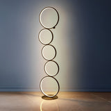 Contemporary 5 Ring LED Stacked Floor Standing Lamp with Dimmable Touch Control for Modern Interiors