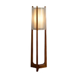 Japanese Style Wood LED Floor Lamp with Double Shade and Natural Finish Standing Light