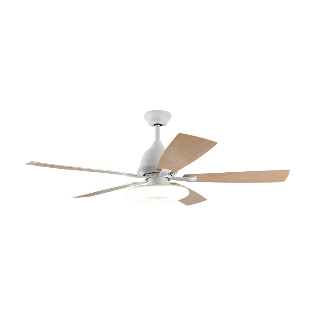 Nordic 52 Inch 5 Blade Dimmable LED Ceiling Fan with Remote Quiet Wood Grain Flush Mount Fan