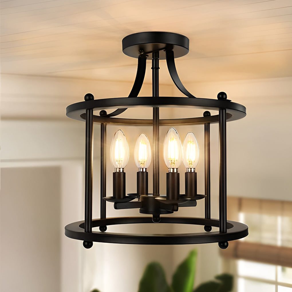 Industrial Metal Lantern Pendant Light Black Iron Cage Ceiling Fixture