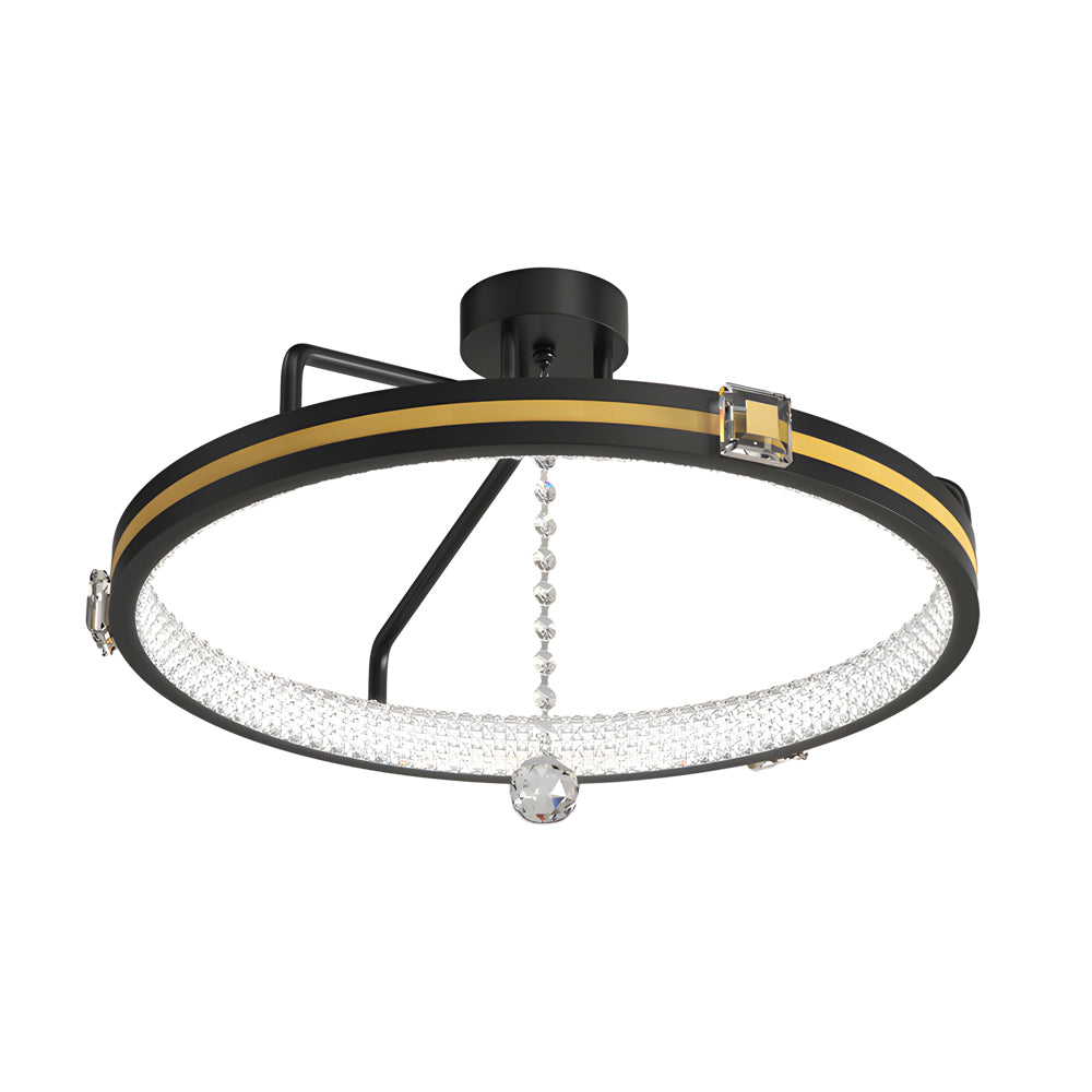 Modern Round Ring LED Ceiling Lamp with Crystal Glass Ball Decor and 3 Step Dimming Control
