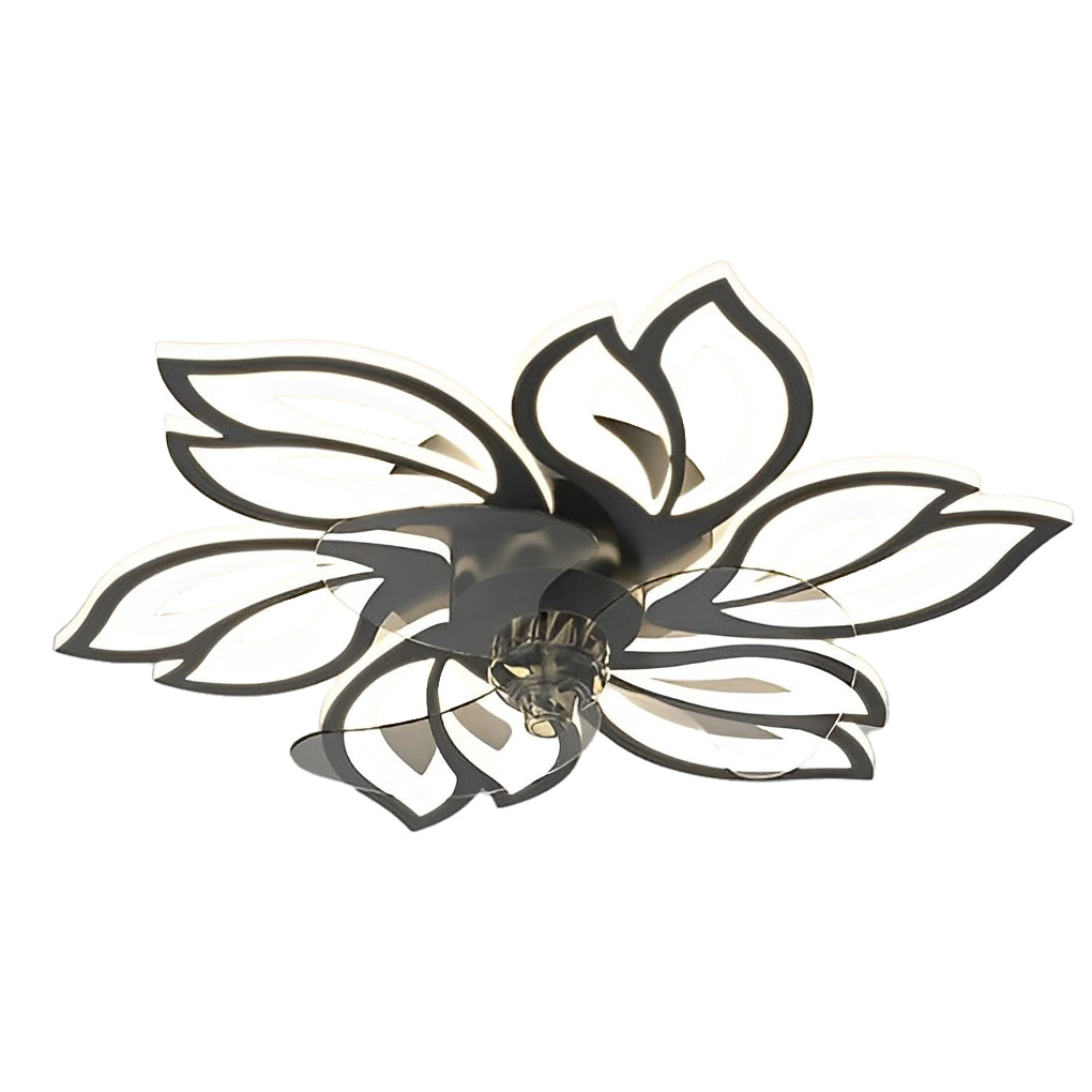 Modern Flower Flush Mount LED Ceiling Fan Smart Dimmable Low Profile Lighting for Bedroom