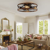 Industrial Metal Bladeless Ceiling Fan with Light Silent Low Profile Flush Mount Cage Fan Lamp