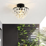Modern Round Crystal Flush Mount Ceiling Light in Matte Black for Bedrooms and Corridors